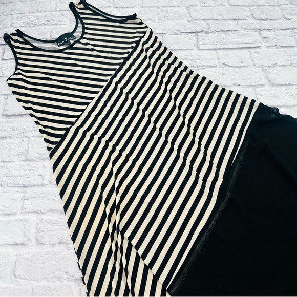 Dresses & Skirts - Ellen Parker L Tank Maxi Dress Black and Tan Striped Asymetrical Chiffon Trim